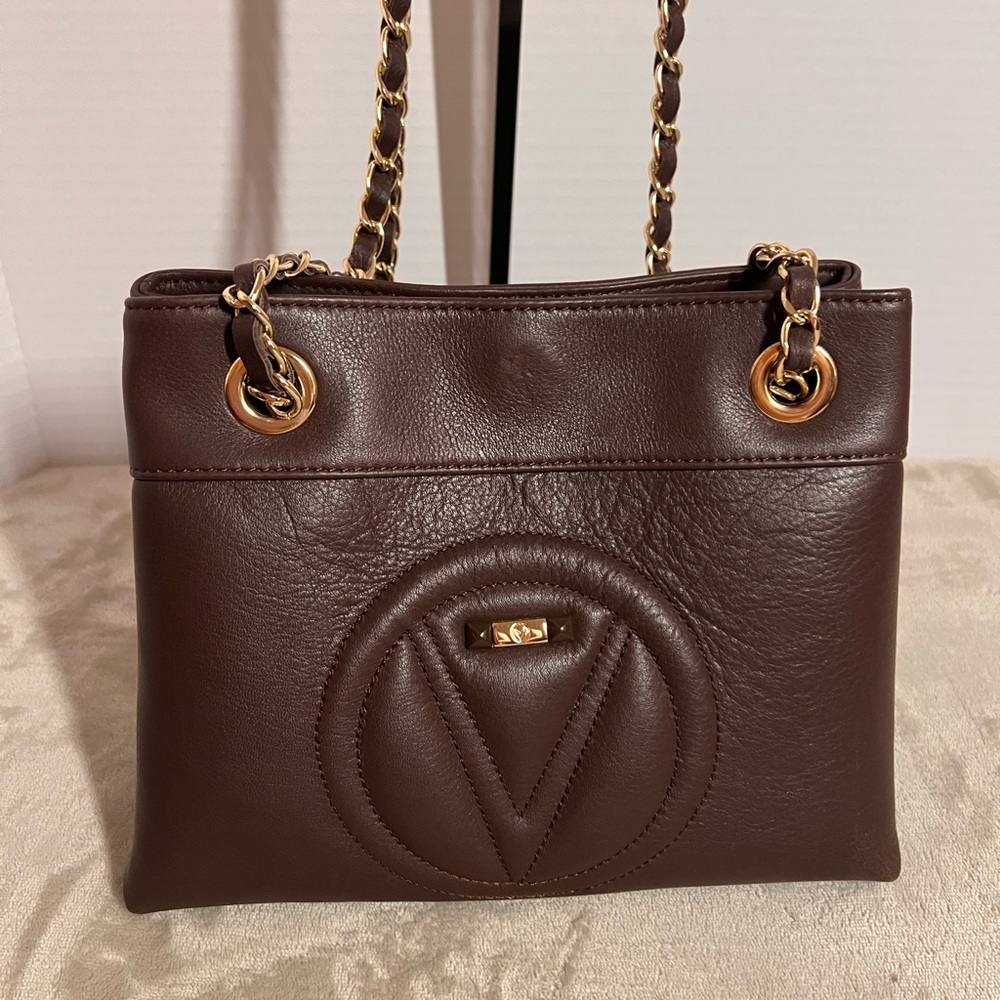 Valentino by Mario Valentino Rita Dark Taupe Brown Leather Shoulder Bag NWT